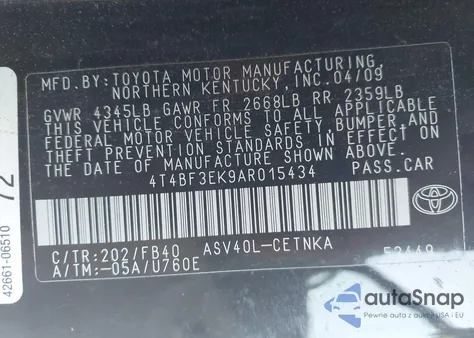 2010 Toyota Camry Le from USA, damaged, VIN 4T4BF3EK9AR015434